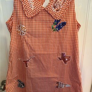 QUEEN OF SPARKLES Orange Gingham Top with Embroidery